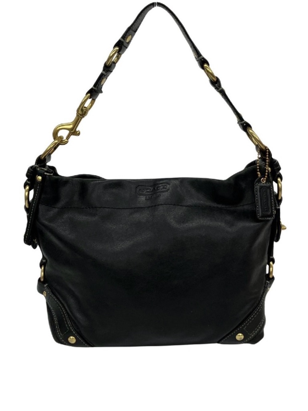 Coach Black Leather Shoulder Hobo with Gold Hardware
